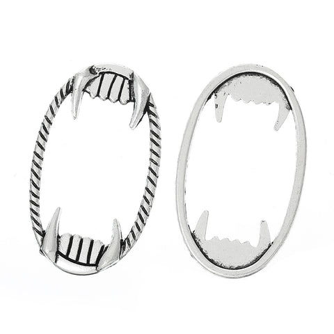 5 Pcs Embellishment Findings Oval Antique Silver Teeth Pattern 39mm - Sexy Sparkles Fashion Jewelry - 2