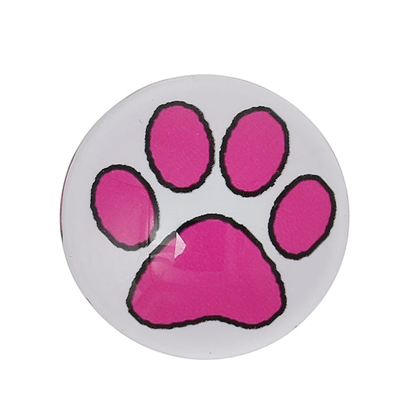 Sexy Sparkles 4 Pcs Round Flatback Glass Dome Cabachon with Design 25mm (1inch ) (Fuchsia Bear's Paw)