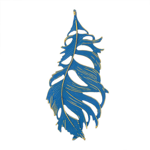 1 Pc. Feather Charm Pendant Gold Plated Blue Enamel 87mm X 42mm - Sexy Sparkles Fashion Jewelry - 1