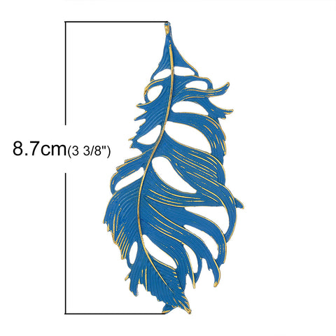 1 Pc. Feather Charm Pendant Gold Plated Blue Enamel 87mm X 42mm - Sexy Sparkles Fashion Jewelry - 2