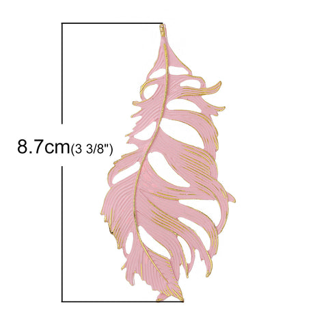 1 Pc. Feather Charm Pendant Gold Plated Pink Enamel 87mm X 42mm - Sexy Sparkles Fashion Jewelry - 3