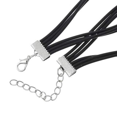 1 Pc PU Leather Black Bracelet Lobster Clasp with Extender Chain 19cm - Sexy Sparkles Fashion Jewelry - 3