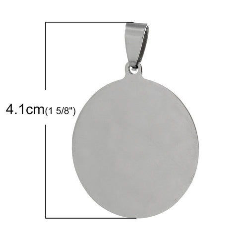 1 Pc Oval Stainless Steel Charm Pendant Silver Tone 41mm - Sexy Sparkles Fashion Jewelry - 2
