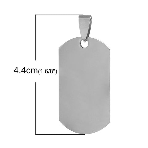 2 Pc Rectangle Silver Tone Stainless Steel Engraving Blank Tag Charm Pendant - Sexy Sparkles Fashion Jewelry - 2