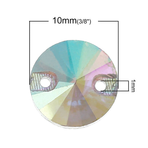 5pc, Round Glass Connector Finding Transparent AB Color Faceted 10mm Dia, - Sexy Sparkles Fashion Jewelry - 2
