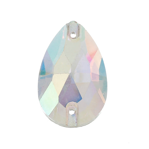 5pc, Teardrop Glass Connector Finding Transparent AB Color Faceted 25mm - Sexy Sparkles Fashion Jewelry - 1