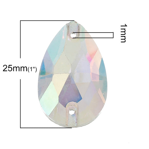 5pc, Teardrop Glass Connector Finding Transparent AB Color Faceted 25mm - Sexy Sparkles Fashion Jewelry - 2
