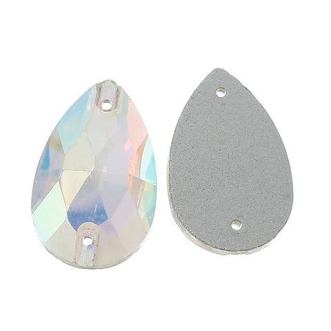 5pc, Teardrop Glass Connector Finding Transparent AB Color Faceted 25mm - Sexy Sparkles Fashion Jewelry - 3