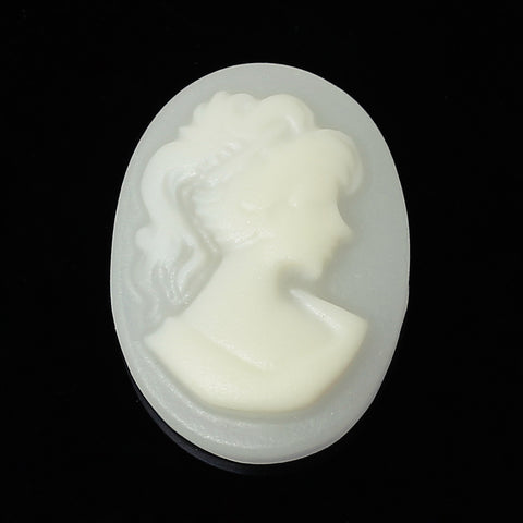 4 Pcs Resin Cameo Embellishment Findings Oval White Beauty Lady Design 18mm - Sexy Sparkles Fashion Jewelry - 1