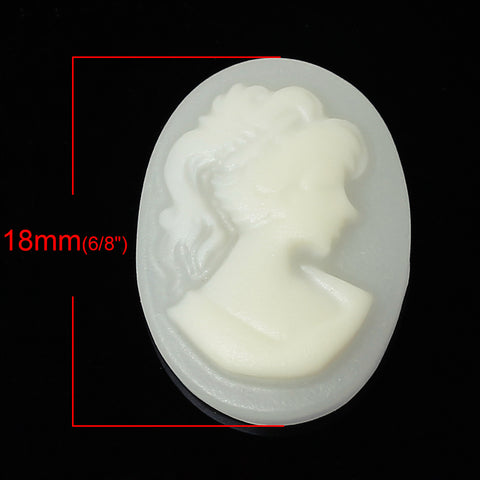 4 Pcs Resin Cameo Embellishment Findings Oval White Beauty Lady Design 18mm - Sexy Sparkles Fashion Jewelry - 2