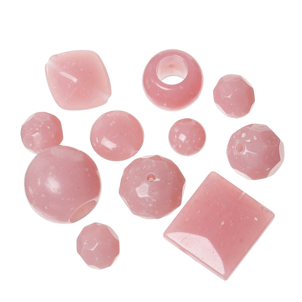 10 Pcs Acrylic Spacer Beads Mixed Shape and Sizes Pink 27mm-24mm-12mm - Sexy Sparkles Fashion Jewelry - 1