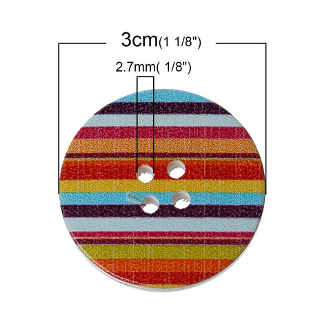 10 Pcs Wood Round Scrapbooking Sewing Buttons Multicolor Stripe Pattern 33mm - Sexy Sparkles Fashion Jewelry - 2