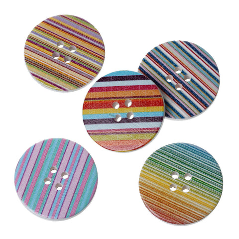 10 Pcs Wood Round Scrapbooking Sewing Buttons Multicolor Stripe Pattern 33mm - Sexy Sparkles Fashion Jewelry - 3