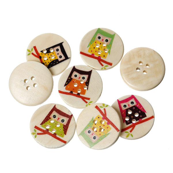 Sexy Sparkles 10 Pcs Wood Round Scrapbooking Sewing Buttons Painted Owl Design 33mm