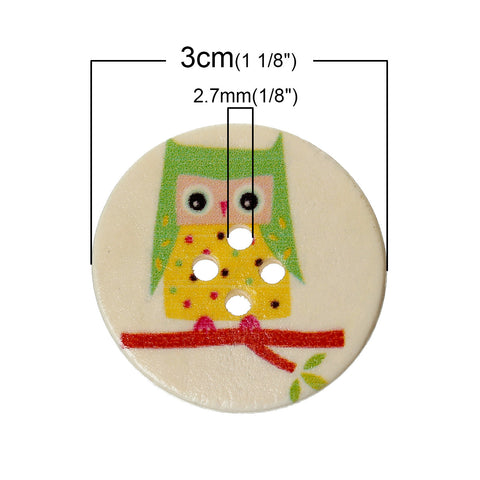 10 Pcs Wood Round Scrapbooking Sewing Buttons Painted Owl Design 33mm - Sexy Sparkles Fashion Jewelry - 2