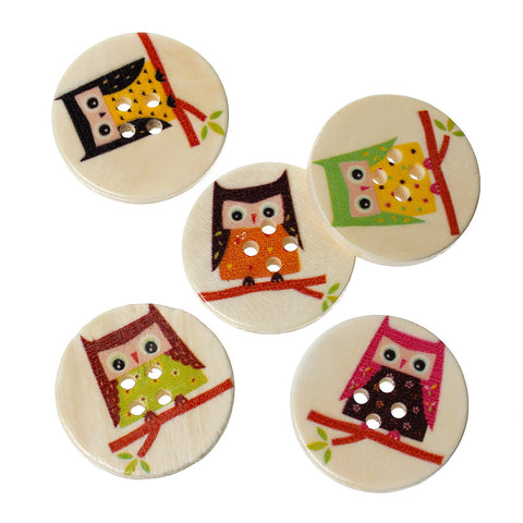 10 Pcs Wood Round Scrapbooking Sewing Buttons Painted Owl Design 33mm - Sexy Sparkles Fashion Jewelry - 3