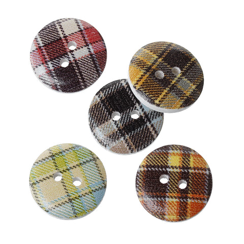 10 Pcs Wood Round Scrapbooking Sewing Buttons Multicolor Grid Pattern 18mm - Sexy Sparkles Fashion Jewelry - 2