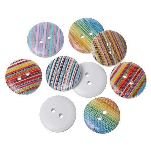 10 Pcs Wood Round Scrapbooking Sewing Buttons Multicolor Stripe Pattern 18mm - Sexy Sparkles Fashion Jewelry - 1