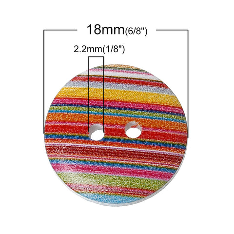 10 Pcs Wood Round Scrapbooking Sewing Buttons Multicolor Stripe Pattern 18mm - Sexy Sparkles Fashion Jewelry - 2