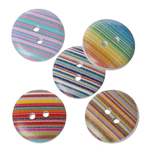 10 Pcs Wood Round Scrapbooking Sewing Buttons Multicolor Stripe Pattern 18mm - Sexy Sparkles Fashion Jewelry - 3