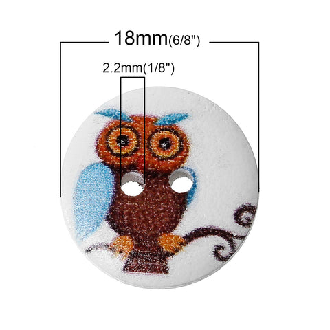 10 Pcs Wood Round Scrapbooking Sewing Buttons Painted Owl Design 18mm - Sexy Sparkles Fashion Jewelry - 2