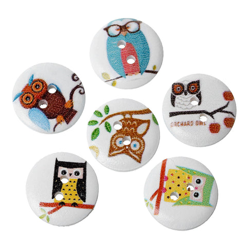 10 Pcs Wood Round Scrapbooking Sewing Buttons Painted Owl Design 18mm - Sexy Sparkles Fashion Jewelry - 3