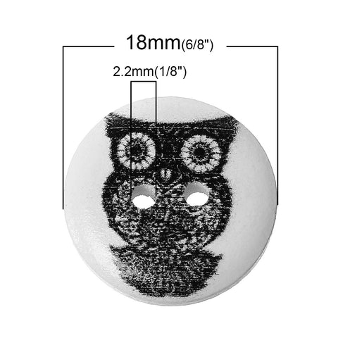 10 Pcs Wood Round Scrapbooking Sewing Buttons White and Black Owl Design 18mm - Sexy Sparkles Fashion Jewelry - 2