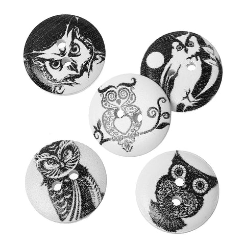 10 Pcs Wood Round Scrapbooking Sewing Buttons White and Black Owl Design 18mm - Sexy Sparkles Fashion Jewelry - 3