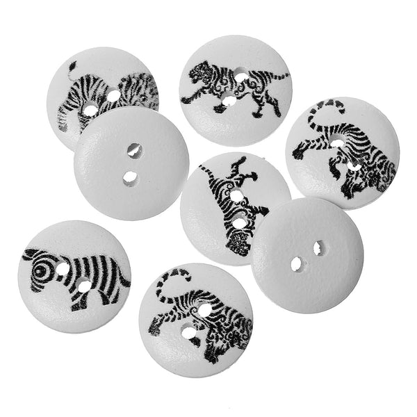 Sexy Sparkles 20 Pcs Wood Round Scrapbooking Sewing Buttons Black and White Animal Design 15mm