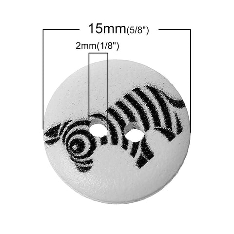 20 Pcs Wood Round Scrapbooking Sewing Buttons Black and White Animal Design 15mm - Sexy Sparkles Fashion Jewelry - 2