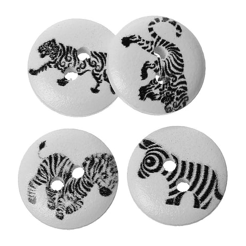 20 Pcs Wood Round Scrapbooking Sewing Buttons Black and White Animal Design 15mm - Sexy Sparkles Fashion Jewelry - 3