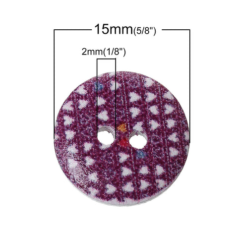 20 Pcs Wood Round Scrapbooking Sewing Buttons Multicolor Heart Design 15mm - Sexy Sparkles Fashion Jewelry - 3