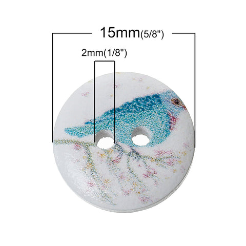 10 Pcs Wood Round Scrapbooking Sewing Buttons Multicolor Bird Design 15mm - Sexy Sparkles Fashion Jewelry - 2