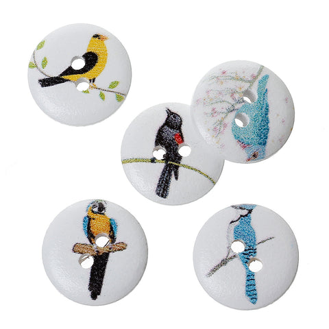 10 Pcs Wood Round Scrapbooking Sewing Buttons Multicolor Bird Design 15mm - Sexy Sparkles Fashion Jewelry - 3