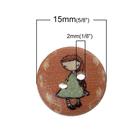 10 Pcs Wood Round Scrapbooking Sewing Buttons Multicolor Girl Design 15mm - Sexy Sparkles Fashion Jewelry - 2