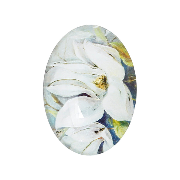 Sexy Sparkles 4 Pcs Oval Flatback Glass Dome Cabochon Embellishment 25mm(1inch ) (White Flower)