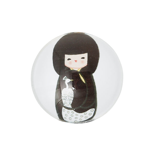 Sexy Sparkles 5 Pcs Round Flatback Glass Dome Cabochon Embellishment 20mm(6/8inch ) (Black Lovely Girl Doll Design)