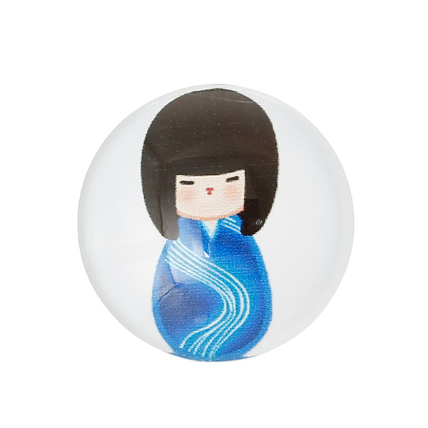 Sexy Sparkles 5 Pcs Round Flatback Glass Dome Cabochon Embellishment 20mm(6/8inch ) (Blue Lovely Girl Doll Design)
