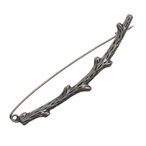2 Pcs Safety Brooches Pins Branch Antique Silver 85mm - Sexy Sparkles Fashion Jewelry - 2