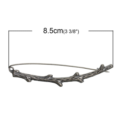 2 Pcs Safety Brooches Pins Branch Antique Silver 85mm - Sexy Sparkles Fashion Jewelry - 3