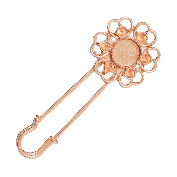 2 Pcs Safety Frame Settings Brooches Flower Rose Gold Cabochon Setting 67mm - Sexy Sparkles Fashion Jewelry - 1