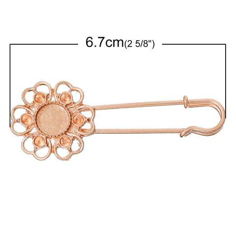2 Pcs Safety Frame Settings Brooches Flower Rose Gold Cabochon Setting 67mm - Sexy Sparkles Fashion Jewelry - 2