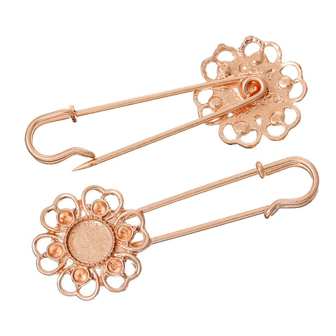 2 Pcs Safety Frame Settings Brooches Flower Rose Gold Cabochon Setting 67mm - Sexy Sparkles Fashion Jewelry - 3