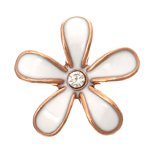 Embellishment Findings Flower Rose Gold Enamel Green Clear Rhinestone 18mm x 17mm( 6/8" x 5/8")