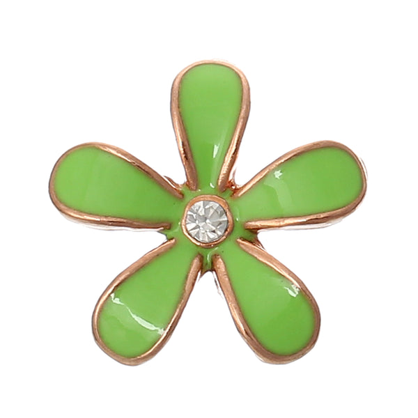 Sexy Sparkles 5 Pcs Enamel Flower Rose Charm Embellishment Findings with Clear Rhinestone 18mm (Green)