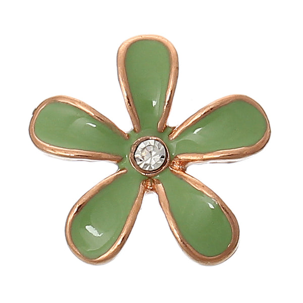 Sexy Sparkles 2 Pcs Enamel Flower Rose Charm Embellishment Findings with Clear Rhinestone 18mm (Light Green)