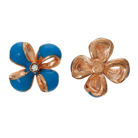 4 Pcs Enamel Blue Flower Embellishment Findings with Clear Rhinestone 12mm - Sexy Sparkles Fashion Jewelry - 3