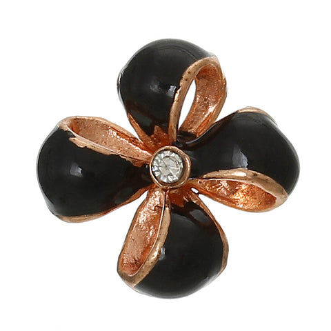 4 Pcs Enamel Black Flower Embellishment Findings with Clear Rhinestone 12mm - Sexy Sparkles Fashion Jewelry - 3