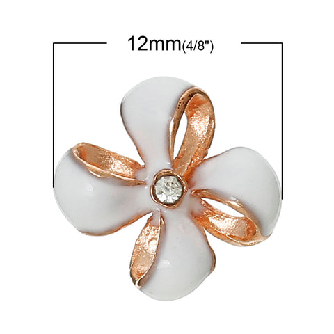 4 Pcs Enamel White Flower Embellishment Findings with Clear Rhinestone 12mm - Sexy Sparkles Fashion Jewelry - 2