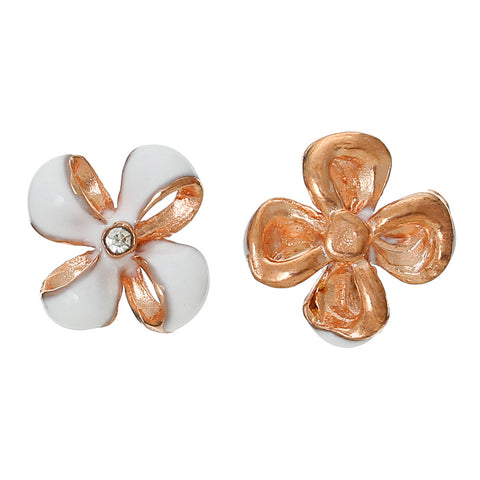 4 Pcs Enamel White Flower Embellishment Findings with Clear Rhinestone 12mm - Sexy Sparkles Fashion Jewelry - 3